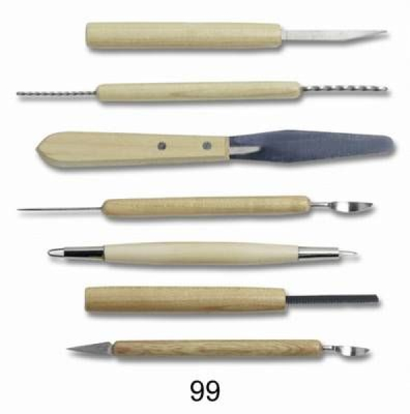 Keramik-Werkzeuge im 7er-Set– Holzgriffe – 13 bis 17 cm lang