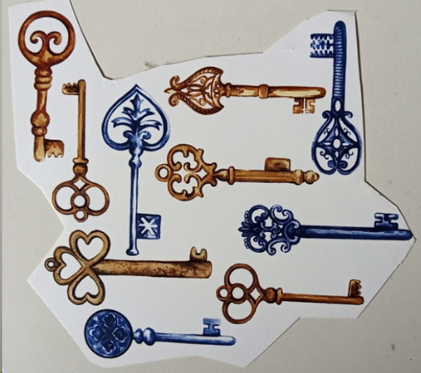 Decal – Chintzabschnitt – Keys – Schlüsset – 10 Stück – je 60 mm