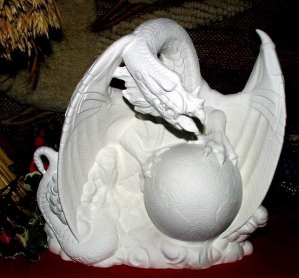 Windlicht - Dragon Millenium – Drache mit Weltkugel – 28 x 28 cm  - Schrühware