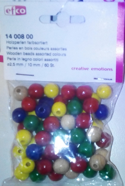 Wooden beads - 10 mm - hole 2,5 mm - mixed colors - 60 pieces - special price