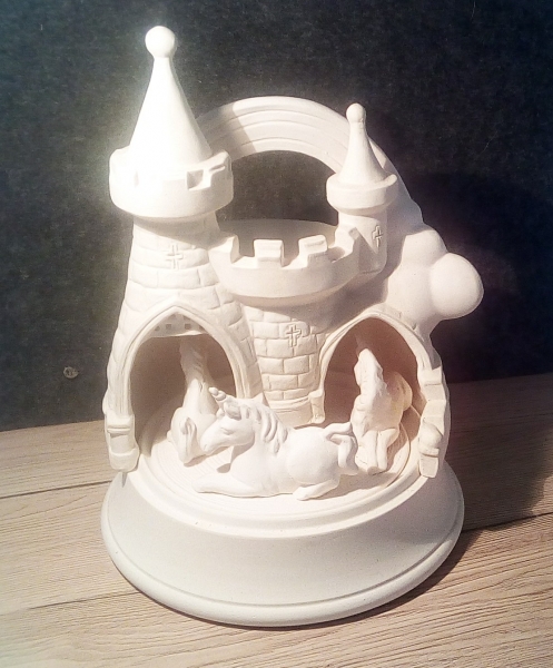 Spieluhr – Schloss mit Einhörnern – 28 cm hoch – Schrühware