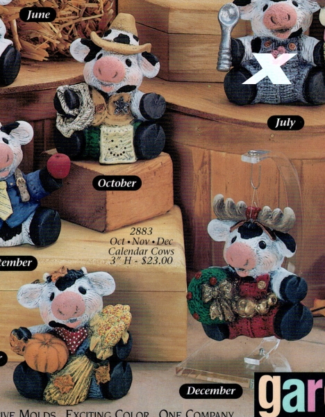 Kalenderkühe in 3er-Set – Oktober – November – Dezember – je 7,5 cm hoch – Schrühware