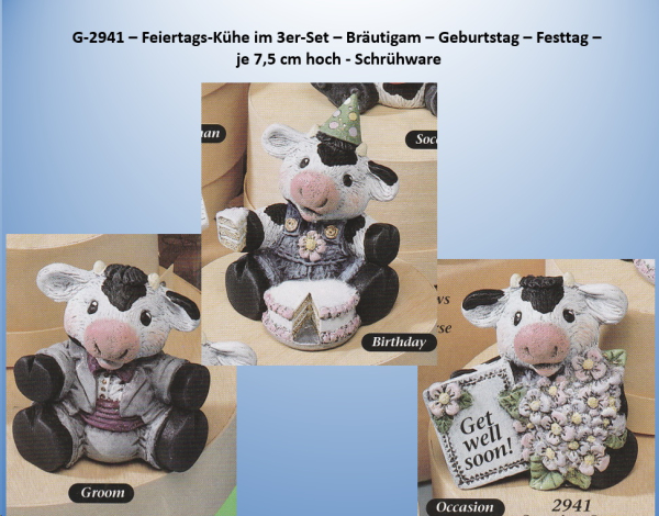 Feiertags-Kuh – Gebutstag – 7,5 cm hoch - Schrühware