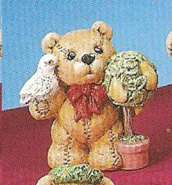 Weihnachtsbär – mit Taube und Baum – Tag 1 -  (ohne Basis) – ca. 10 cm hoch – Schrühware
