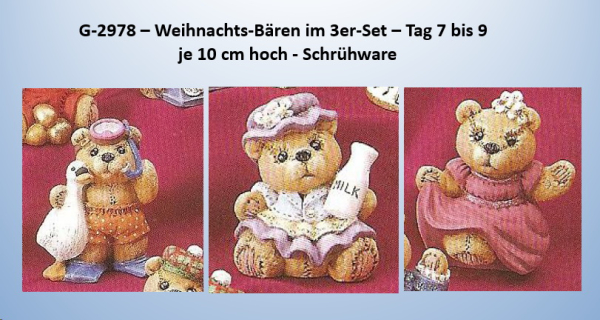 Weihnachtsbären im 3er-Set – Tag 7 bis 9 -  (ohne Basen) – je ca. 10 cm hoch – statt 9,30 EUR – Schrühware
