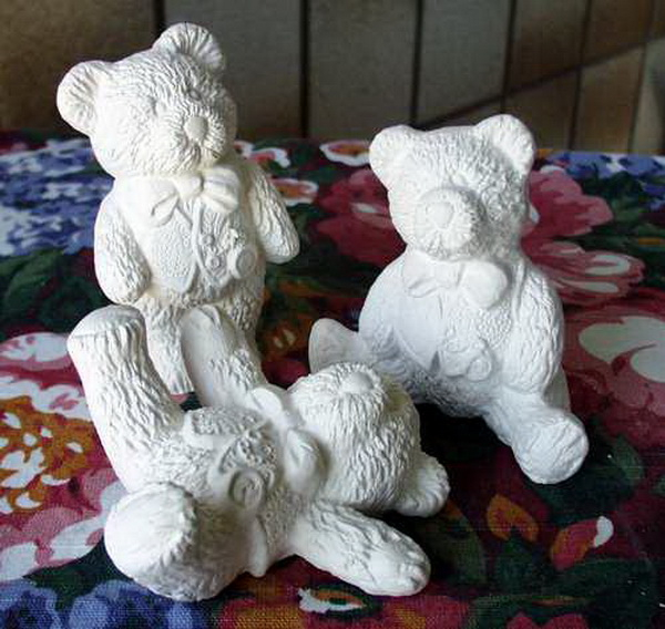 Teddies mit Weste im 3er-Set - je 10 cm - Schrühware