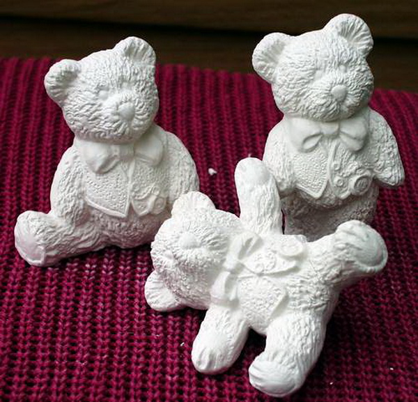 Teddies mit Weste im 3er-Set - je 10 cm - Schrühware