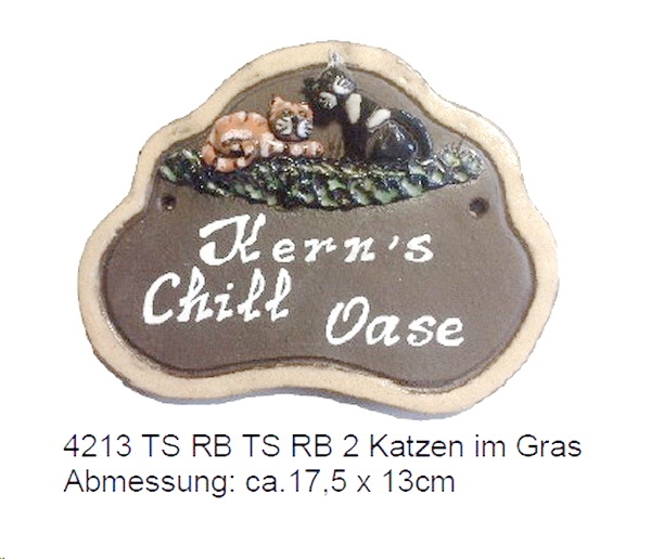 Töpfer-Türschild – Katzenpaar im Gras – 17,5 x 13 cm – Reliefbild – aufwändige Handarbeit