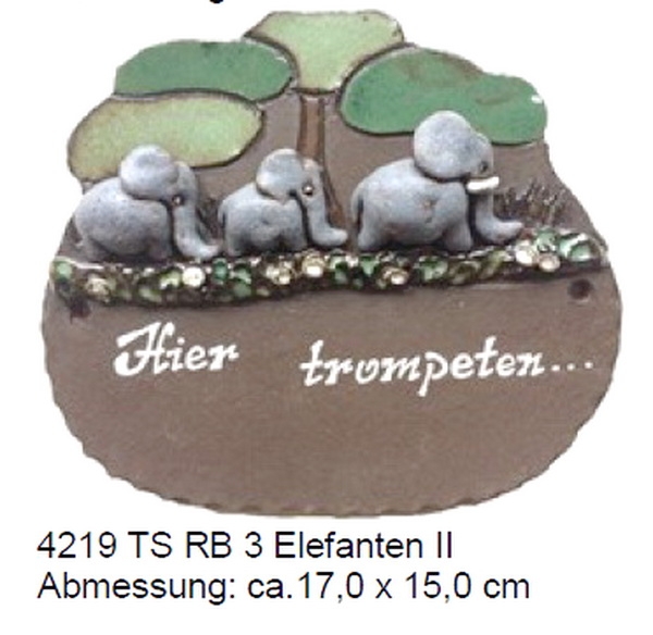 Töpfer-Türschild – drei Elefanten II – Elefanten-Familie – 17 x 15 cm – Reliefbild – aufwändige Handarbeit