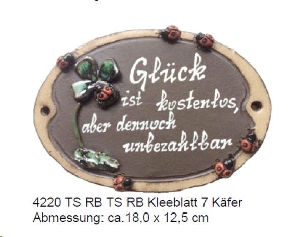 Töpfer-Türschild – Kleeblatt mit 7 Marienkäfern – 18 x 12,5 cm – Reliefbild – aufwändige Handarbeit