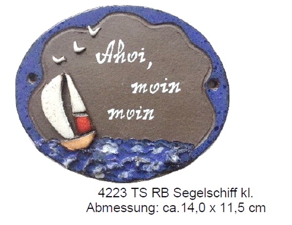 Töpfer-Türschild – Segelschiff – klein – 14 x 11,5 cm – Reliefbild – aufwändige Handarbeit