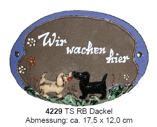 Töpfer-Türschild – Dackel-Paar – zwei Hunde – 17,5 x 12 cm – Reliefbild – aufwändige Handarbeit