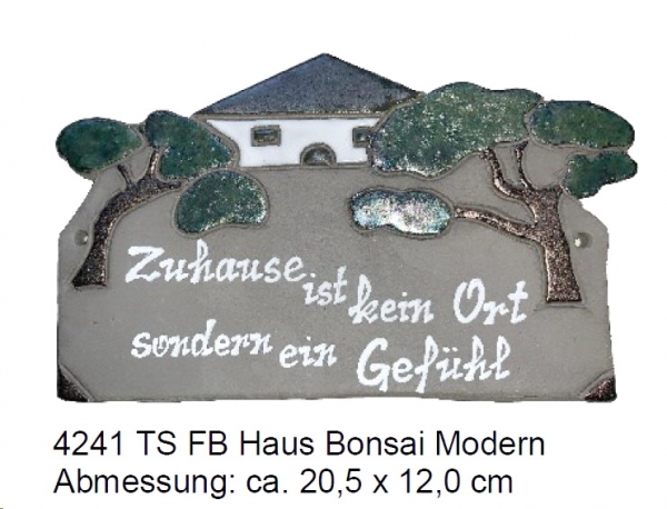 Töpfer-Türschild – Haus – Bonsai - modern – 20,5 x 12 cm – Flachbild – aufwändige Handarbeit