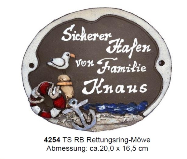 Töpfer-Türschild – Reliefbild – Anker – Rettungsring – Möwe - 20 x 16,5 cm – aufwändige Handarbeit