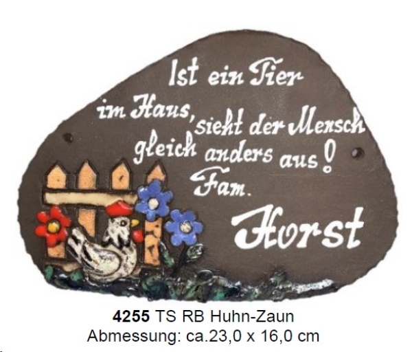 Töpfer-Türschild – Reliefbild – Huhn am Zaun - 23 x 16 cm – aufwändige Handarbeit