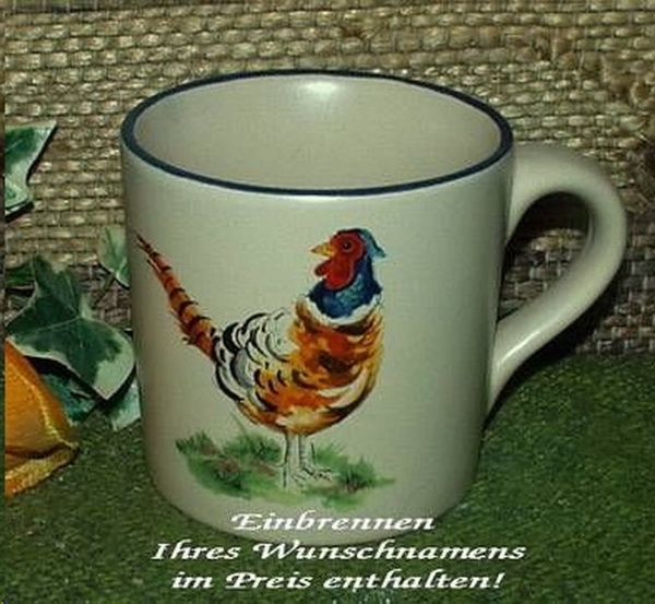 Keramik-Tasse - Becher mit Wunschname – Motiv: 2 x Fasan