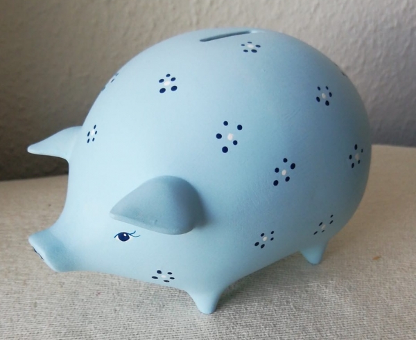 Sparschwein mit Blümchen – mit hochwertigem Metallschloss und Schlüssel - 17 x 10,5 cm – Bemalung nach Ihren Wünschen – Handarbeit