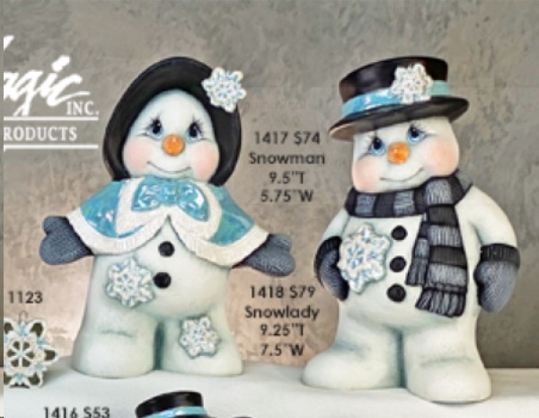 Snowman & Snowlady – Schneemann-Paar – 25 und 24 cm hoch – Schrühware