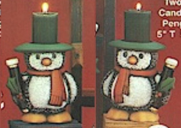 Pinguin-Hut-Kerzenhalter im 2er-Set – je 12,5 cm hoch – Schrühware