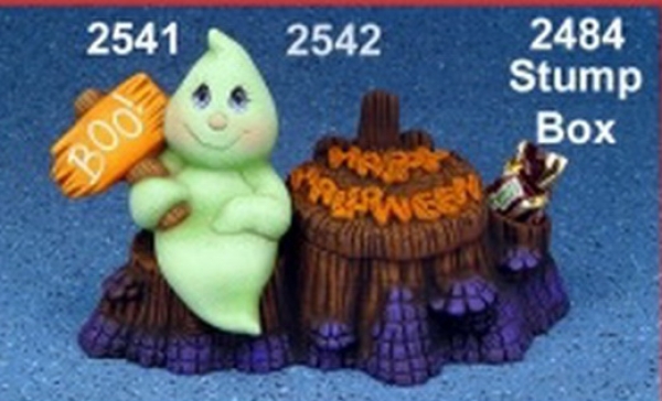 ClayMagic-Gießform - neu – 2 Deckel zu J-2484 Stump Box – Happy Halloween / Welcome - je 10 cm breit - ohne abgebildete Baumstumpf-Dose – USA