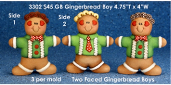 ClayMagic-Gießform – Two Faced Gingerbread Boys – 3 in der Form – je 12 x 10 cm - USA