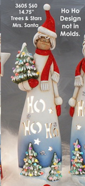 ClayMagic-Gießform - neu – Trees and Stars Mrs. Santa – Mrs Santa mit Bäumen und Sternen – 37,5 x 10,2 cm - USA