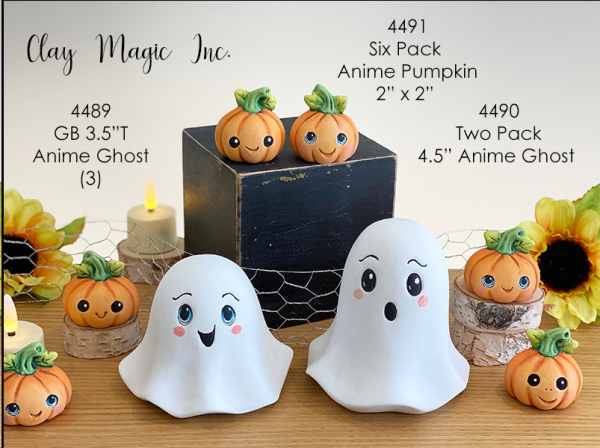 ClayMagic-Gießform - neu – Two Pack Anime Ghost im 2er-Set – je 11,4 x 11,4 cm  (ohne aufmontierte Kürbisse J-4491) – USA