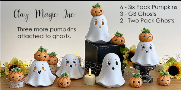 ClayMagic-Gießform - neu – Two Pack Anime Ghost im 2er-Set – je 11,4 x 11,4 cm  (ohne aufmontierte Kürbisse J-4491) – USA