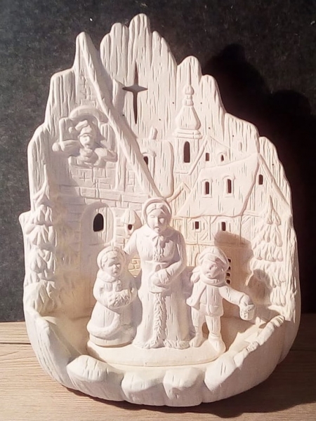 Winterlandschaft zum Beleuchten – Mutter mit Kindern – 26 cm hoch – Schrühware