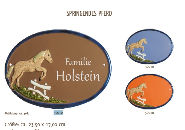 Keramik-Türschild – Lasergravur – 23.5 x 17 cm – Farb- und Schriftauswahl – Springendes Pferd