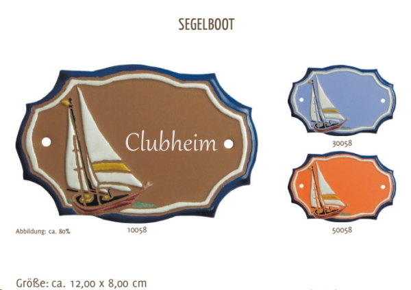 Keramik-Türschild – Lasergravur – 12 x 8 cm – Farb- und Schriftauswahl – Segelboot