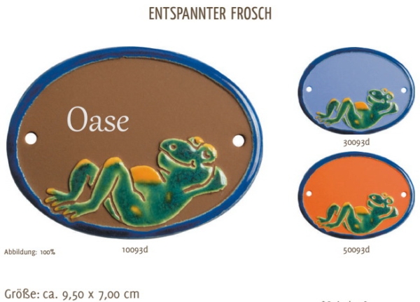 Keramik-Türschild – Lasergravur – 9,5 x 7 cm – Farb- und Schriftauswahl – entspannter Frosch