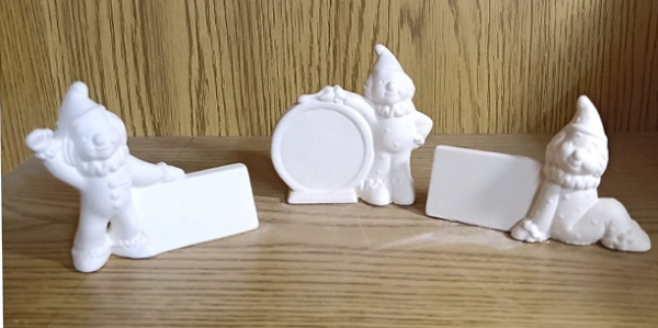 Clown-Platzkarten im 3er-Set – bis 8 cm hoch – Schrühware - Sonderangebot