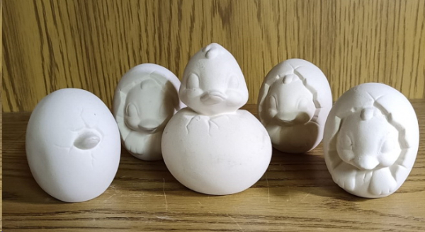 Küken in der Schale im 5er-Set – bis 6 cm hoch – Schrühware  – Sonderangebot