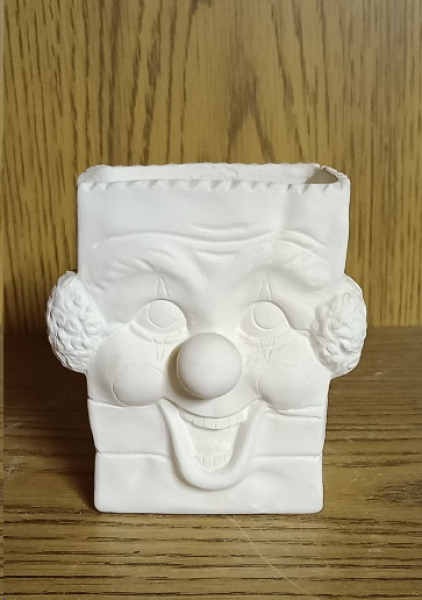 Tüte – Stiftebehälter - Clown – 10 cm hoch – innen glasiert - Schrühware – Sonderangebot