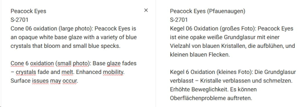 S-2701 – Peacock Eyes – MAYCO Jungle Gems ® – Kristallglasur – NONTOXIC – 1.000 bis 1.045 °C - Cone 06 bis Cone 05 – 4oz = 118 ml