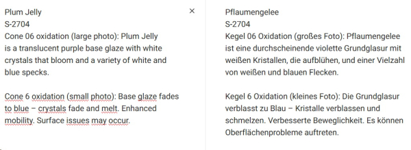 S-2704 – Plum Jelly – MAYCO Jungle Gems ® – Kristallglasur – NONTOXIC – 1.000 bis 1.045 °C - Cone 06 bis Cone 05 – 16oz = 472 ml