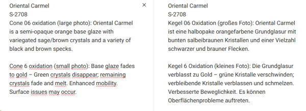 S-2708 – Oriental Carmel – MAYCO Jungle Gems ® – Kristallglasur – NONTOXIC – 1.000 bis 1.045 °C - Cone 06 bis Cone 05 – 16oz = 472 ml
