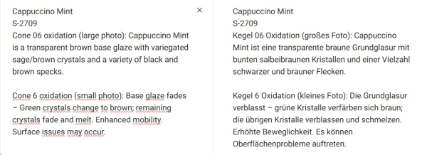 S-2709 – Cappuccino Mint – MAYCO Jungle Gems ® – Kristallglasur – NONTOXIC – 1.000 bis 1.045 °C - Cone 06 bis Cone 05 – 4oz = 118 ml