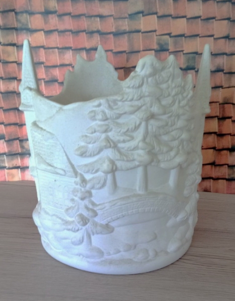 SCIOTO-Gießform - neu – Pflanztopf / Windlicht mit Dorfmotiv – 21,5 cm hoch – USA