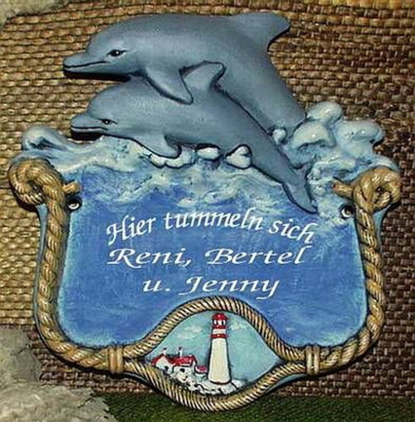 Türschild – Delfin – Delphin – 20 x 20 cm – Schrühware