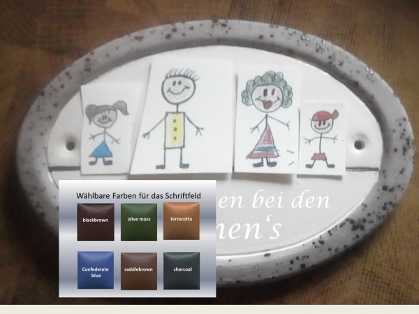 Keramik-Türschild - Strichmännchen – 18 x 12,5 cm – nach Ihren Wünschen – Fotomontage als Beispiel