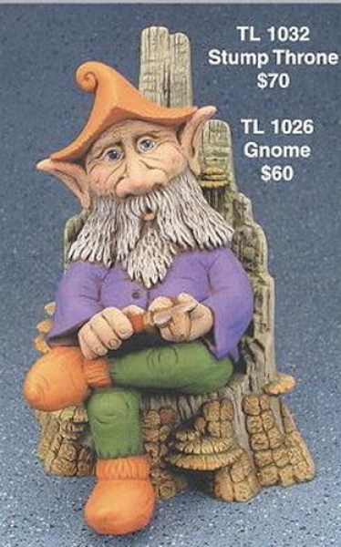 Whistler Gnome on Stump Throne – Gnom im Baumsessel – ohne Pflanzöffnung – Sessel 32 cm hoch –Gnom 30,5 cm hoch – Schrühware