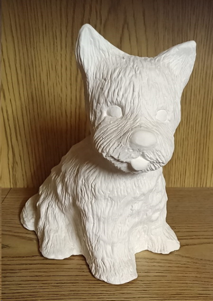 Sitzender Hund – 22 x 24 cm – Schrühware – Restbestand – Sonderangebot