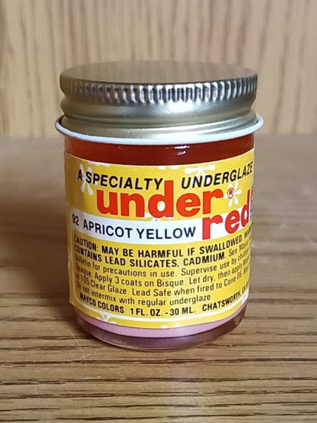 UR-92 – Apricot Yellow – under red – Spezielle  MAYCO-Unterglasur - 30 ml – Kegel 06 = 1.015 bis 1.020 °C – bitte unbedingt Beschreibung lesen