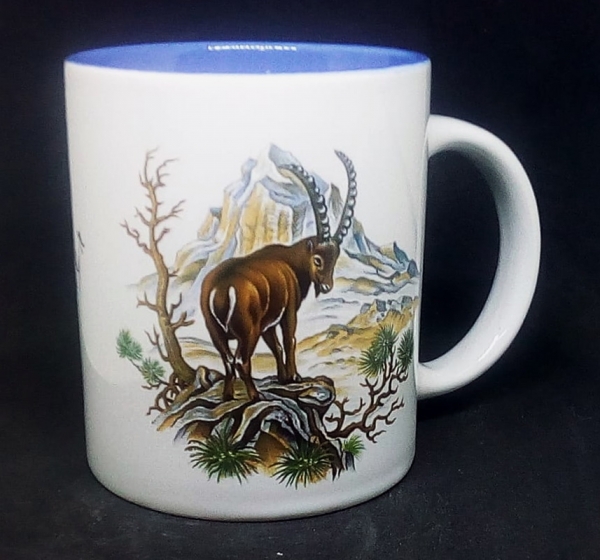 Keramik-Tasse  - Becher mit Wunschname – Motiv: 1 x Steinbock – 80 mm