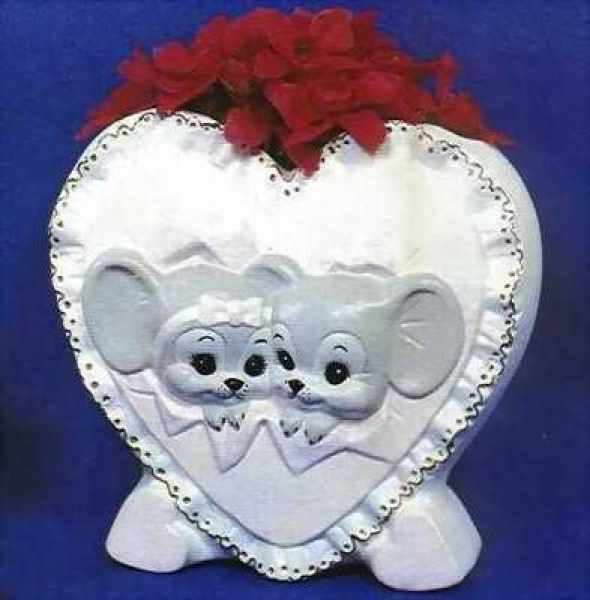 ALBERTAS–Gießform – neu – Herzvase mit Mäusen – 11,5 x 11 cm