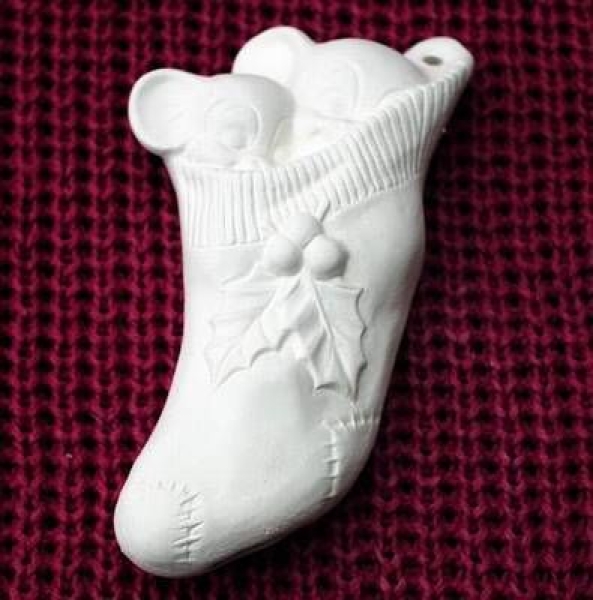 ALBERTAS–Gießform – neu – Mäuse in Strumpf – Ornament – Hänger – 9,2 cm – Design auf Vorder-​ und Rückseite