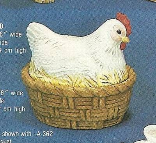 Körbchen mit Huhn-Deckel - Schrühware - 8 cm hoch