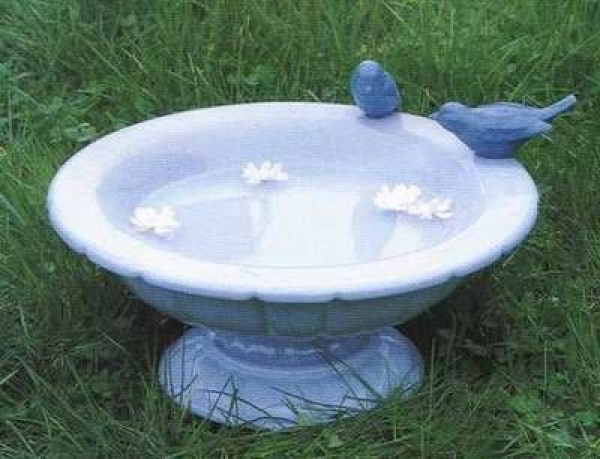 Vogeltränke – Schale mit Basis und 2 Finken – 37,5 cm Ø – Schrühware